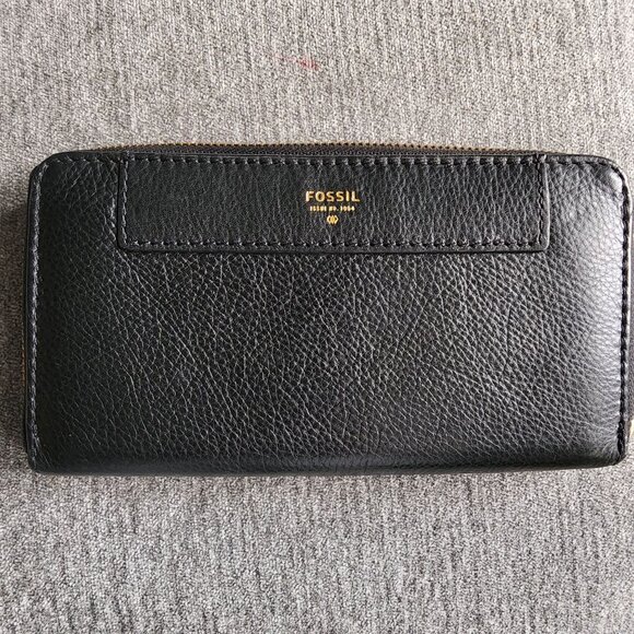 VTG Large Fossil 75082 Black Pebbled Leather Classic Style Handbag W Free Wallet - Picture 7 of 15